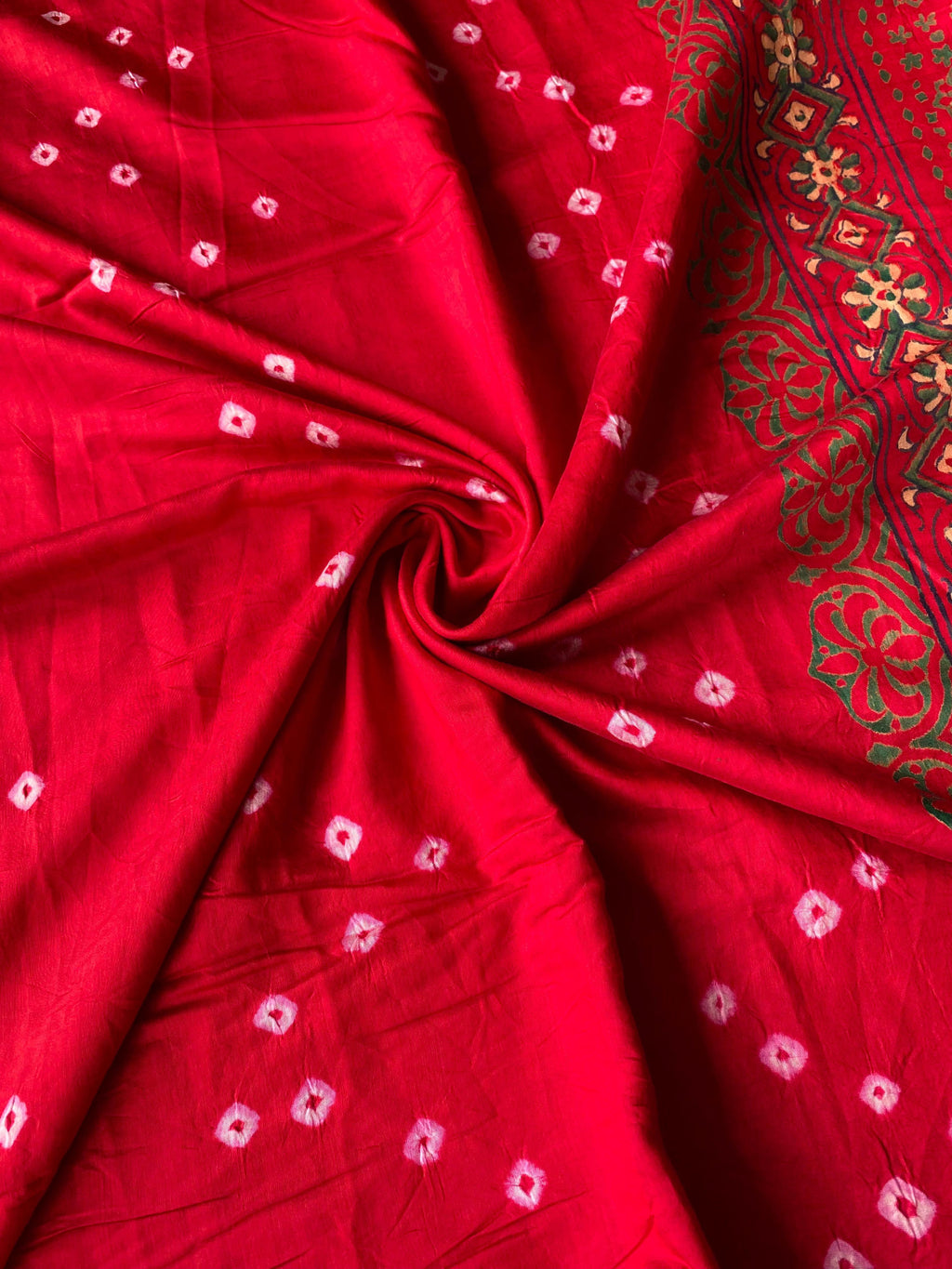 Red Spark Chanderi Bandhani Silk Saree