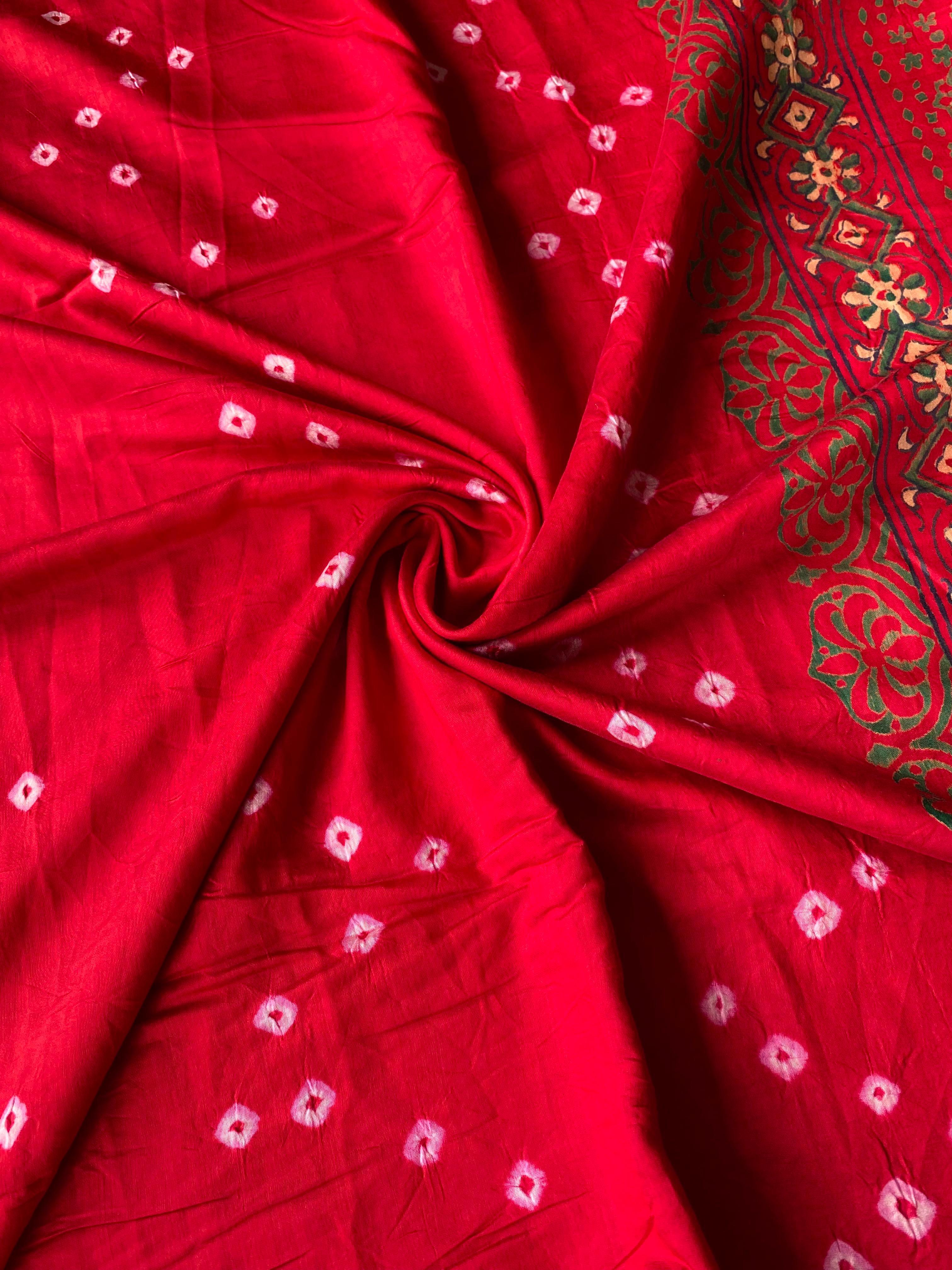 Red Spark Chanderi Bandhani Silk Saree